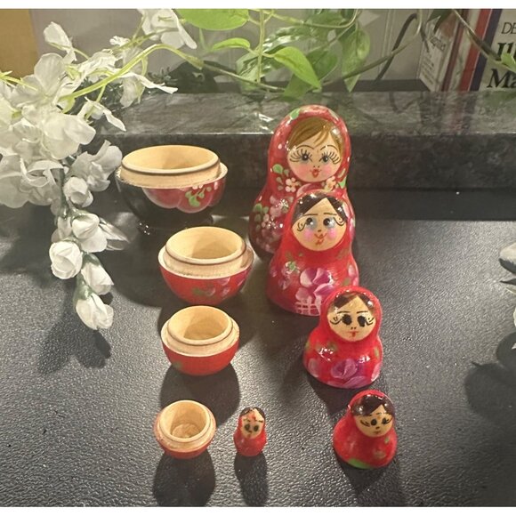 Hand-Painted Russian Nesting Dolls Set  5 Pieces Bright Floral Design Vintage - Picture 7 of 11